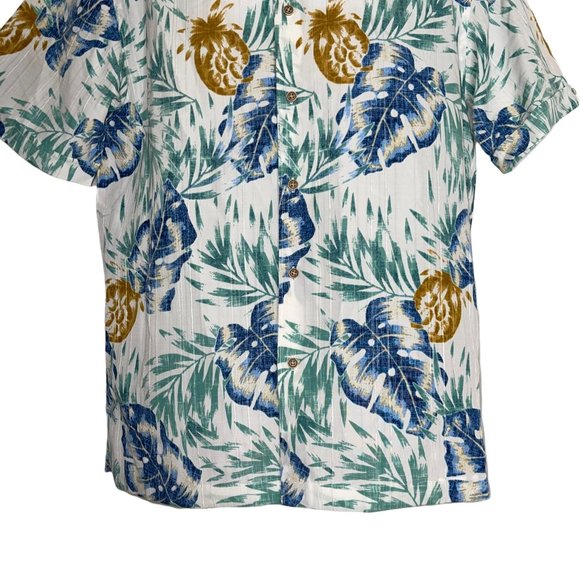 Cubavera Hawaiian Shirt Mens M Pineapple Floral Tiki Aloha Vacation Leaves - Picture 3 of 11